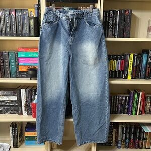 Lewkin Stylish Wide Leg Blue Jeans